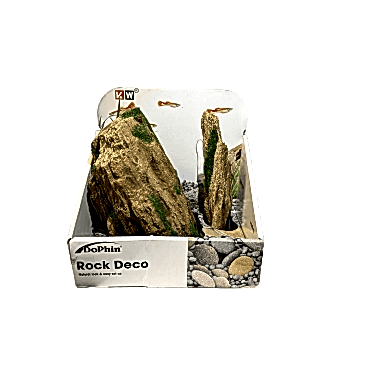Dophin 2'li Yapay Kaya Yosunlu Akvaryum Dekoru