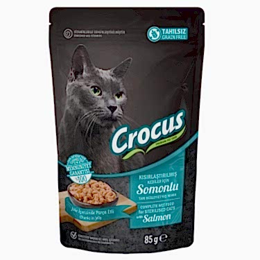 Crocus Tahılsız Kısırlaştırılmış Kedi Somonlupouch Jöleli Yaş Mama 85 G